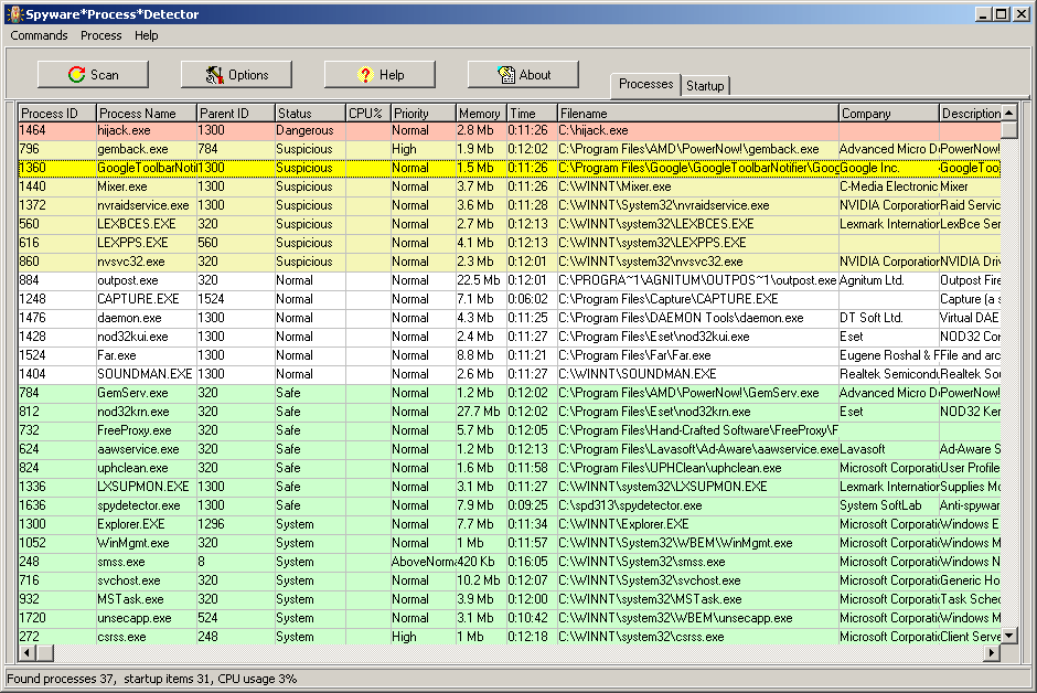 Screenshot for Spyware Process Detector 3.23.2